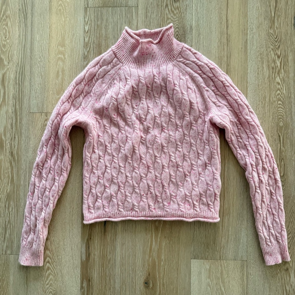 J.Crew Cable Knit Rollneck Cashmere Donegal Cropped Sweater - Picture 2 of 8